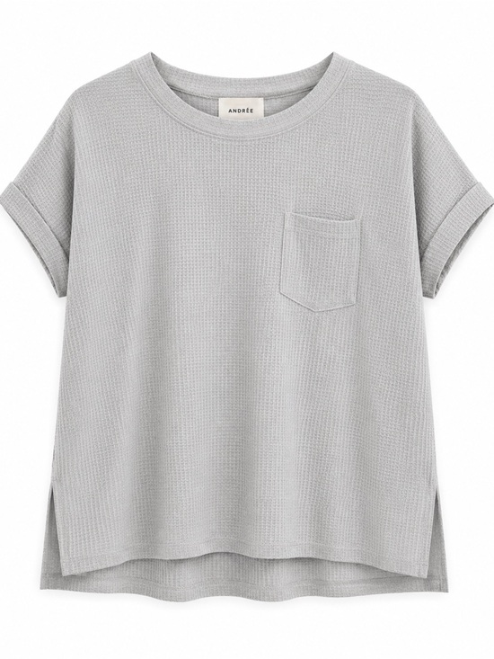 ANDREE BY UNIT Tops - Andree by Unit Pearl Gray Waffle Knit Top